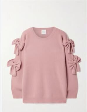 Madeleine Thompson Cashmere Pastel Pink Ribbed Knit Coquete Pullover Bow Sweater